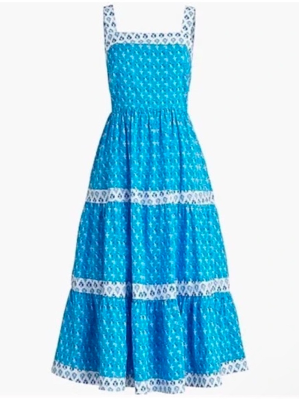J. Crew Turquoise Tiered Midi Dress with White Trim